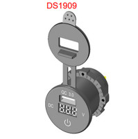 USB SOCKET with Voltmeter  - Input 12 - 24 volt - DS1909- ASM